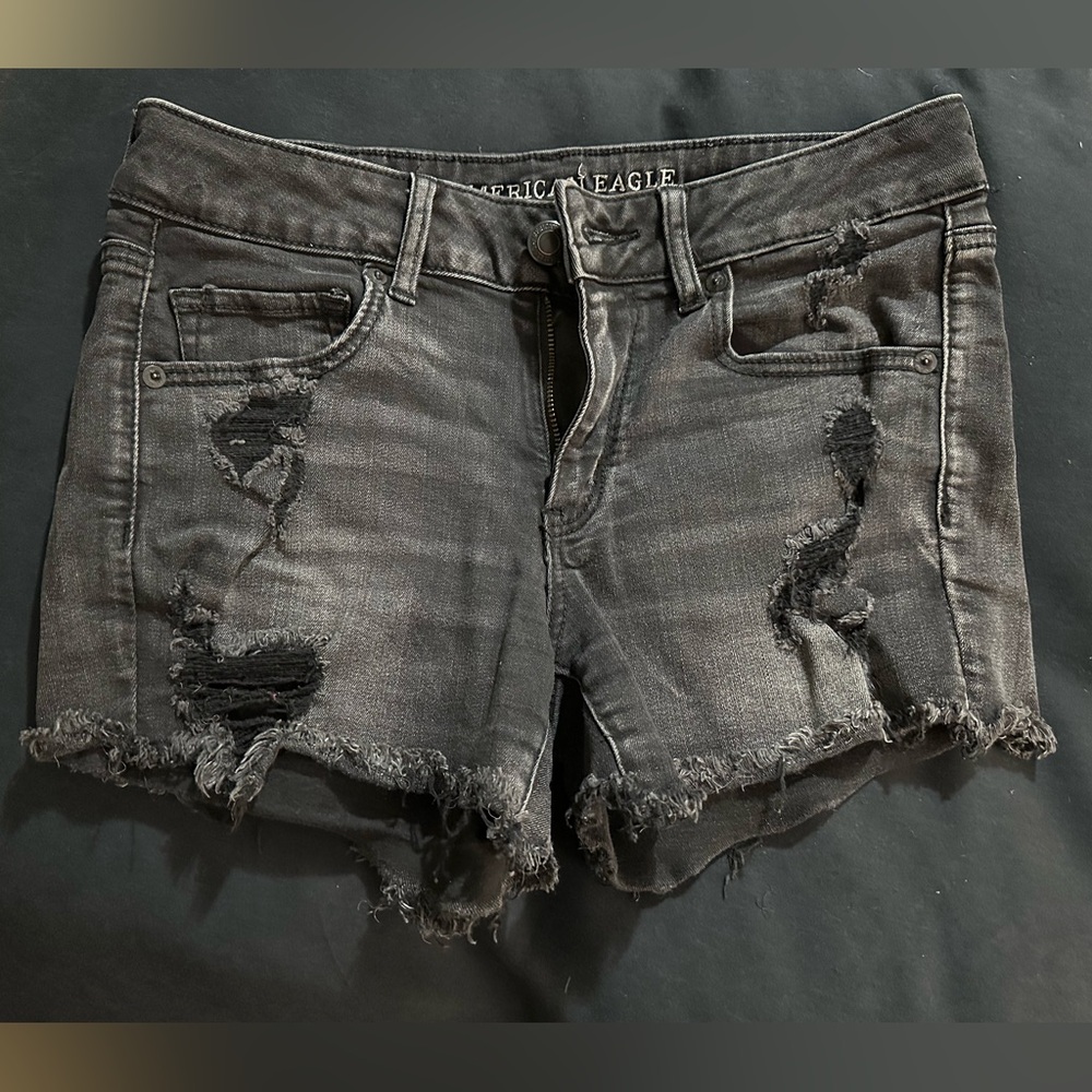 American Eagle Outfitters Black Distressed Women Shorts